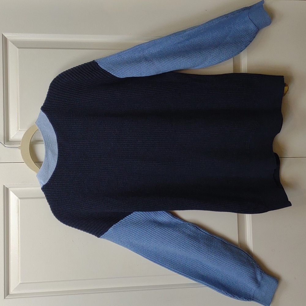 Talbots Women's Pima Cotton Blue Colorblock Shaker Stitch LS V-Neck Cardigan - Picture 7 of 8